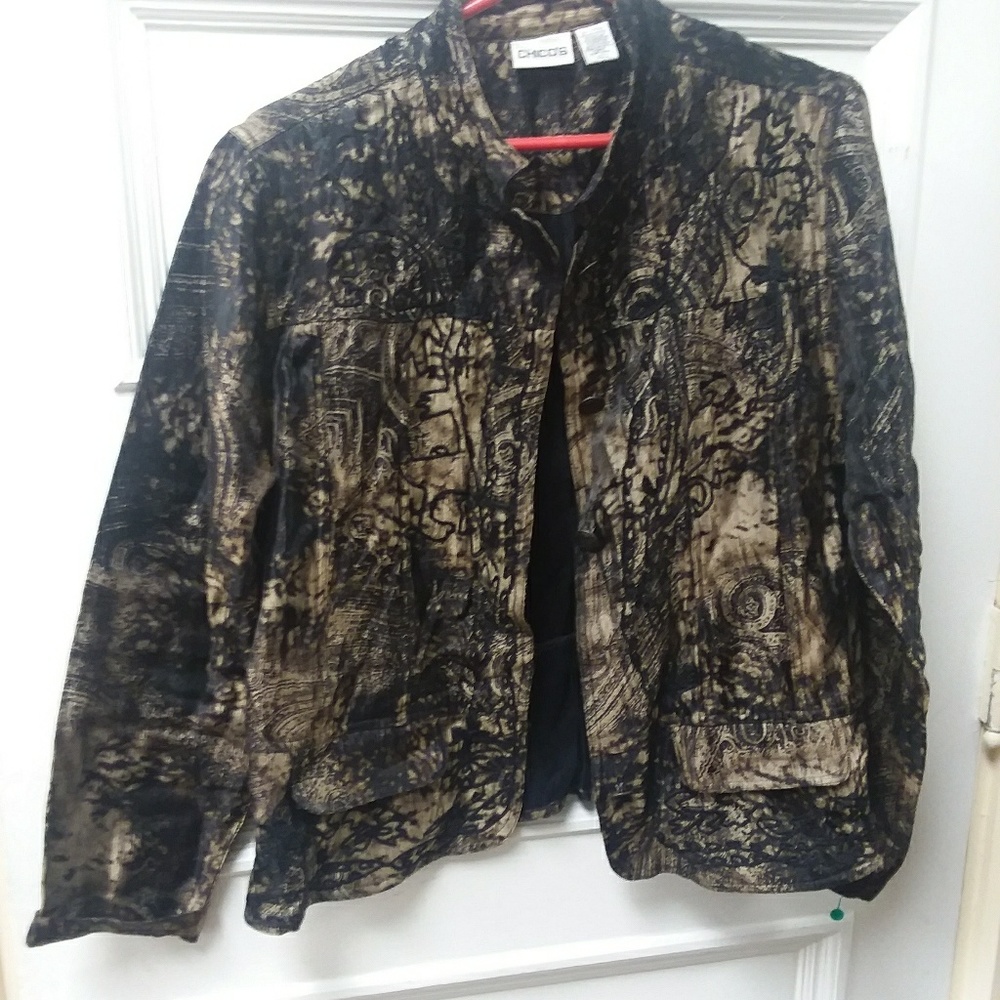 CHICO'S  BLACK AND GOLD COLOR SPRING JACKET SIZE 2